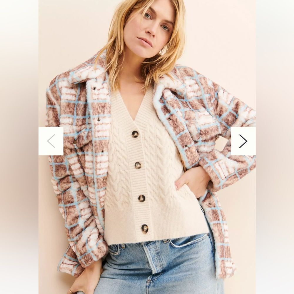 Hutch for Free People Plaid Faux Fur Shirt Jacket, Large - Picture 2 of 13